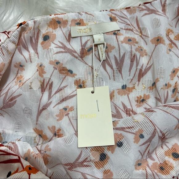 MAJE Laurane one-shoulder ruffled metallic fil coupé floral-jacquard top size 2 - Picture 9 of 11